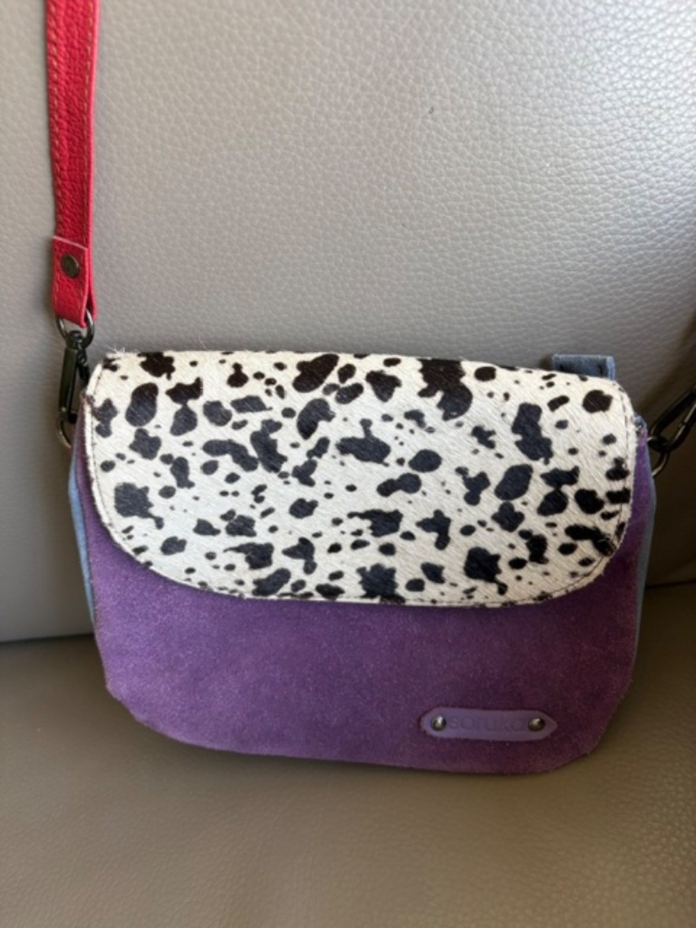 SORUKA small Women's suede leather crossbody bag multicolour animal print front - Picture 6 of 16